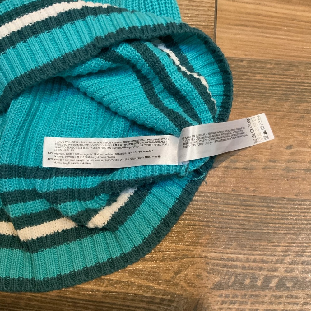 Zara Women’s Medium Block Striped Crochet Halter Crop Tank Top-Teal white Orange - Picture 4 of 10